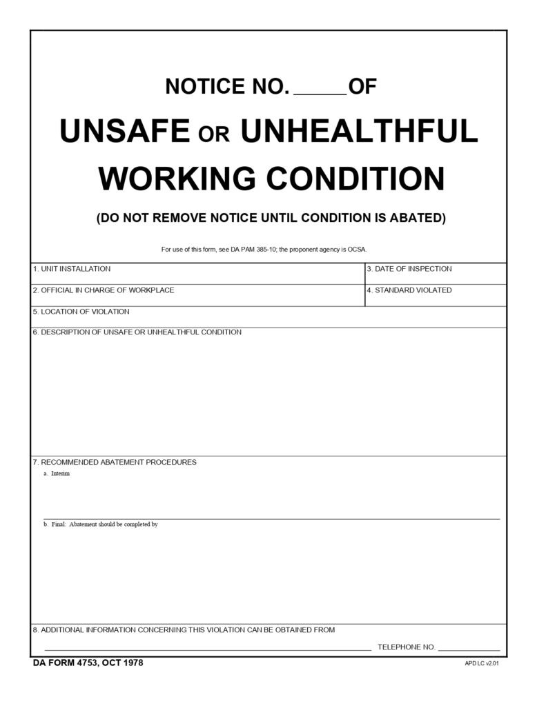 DA FORM 4753 - Notice No. Of Unsafe Or Unhealthful Working Condition_page-0001