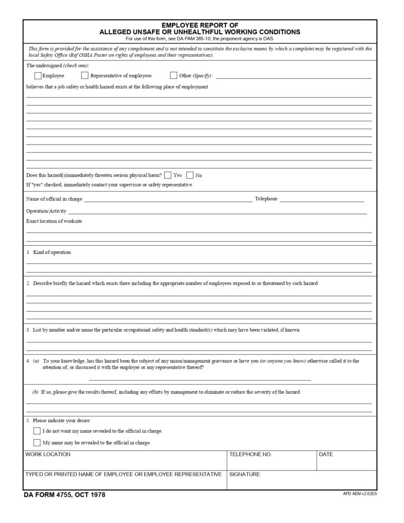 DA FORM 4755 - Employee Report Of Alleged Unsafe Or Unhealthful Working Conditions_page-0001