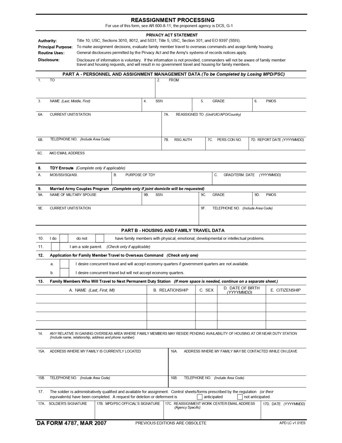 DA FORM 4787 Fillable - Army Pubs 4787 PDF | DA Forms 2024