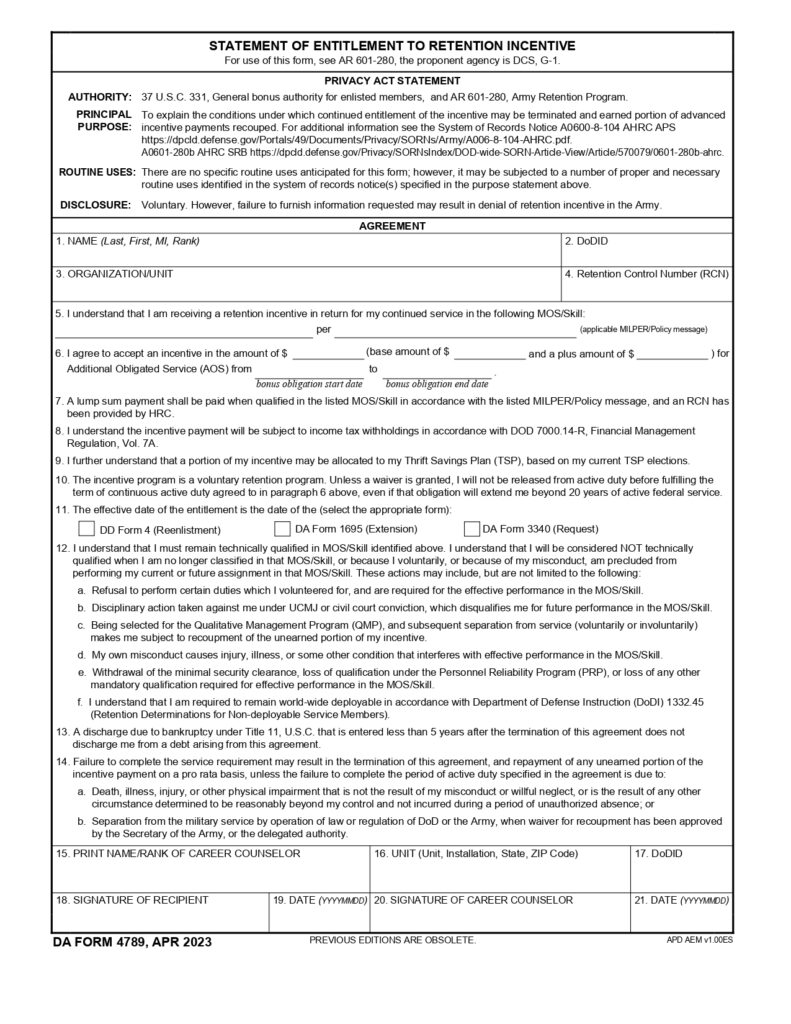 DA FORM 4789 - Statement Of Entitlement To Retention Incentive_page-0001