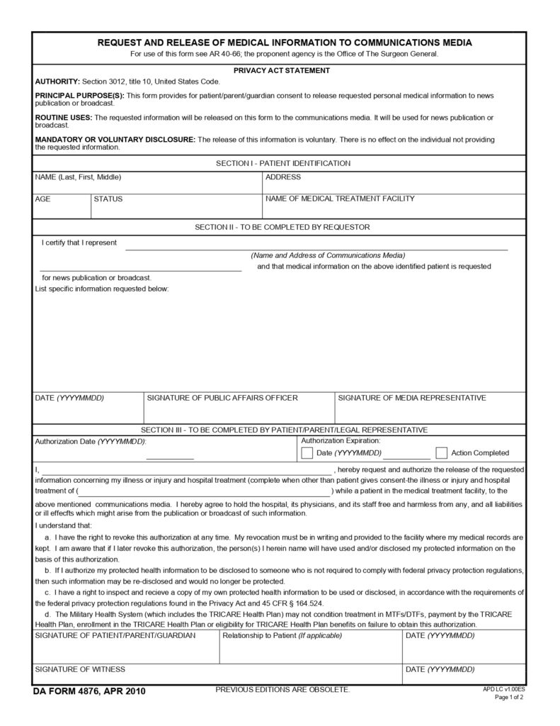 DA FORM 4876 - Request And Release Of Medical Information To Communications Media_page-0001