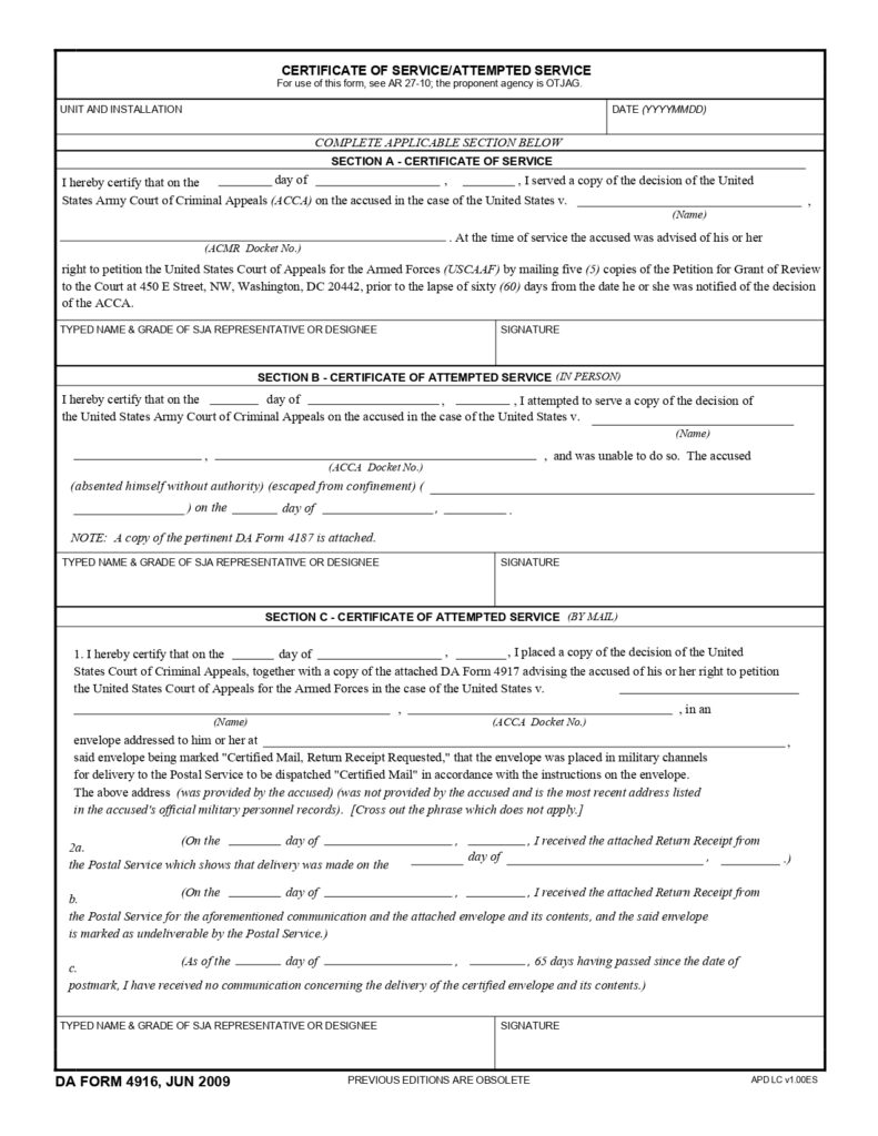 DA FORM 4916 - Certificate Of Service-Attempted Service_page-0001