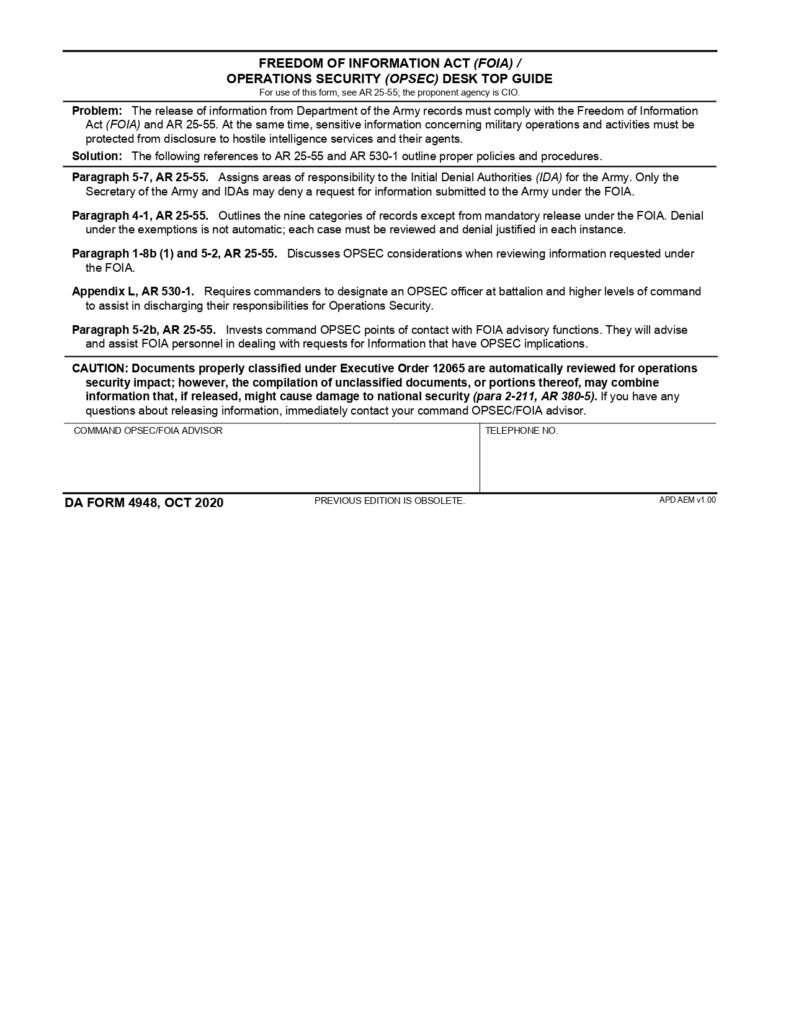 DA FORM 4948 - Freedom Of Information Act (Foia)-Operations Security (Opsec) Desk Top Guide_page-0001