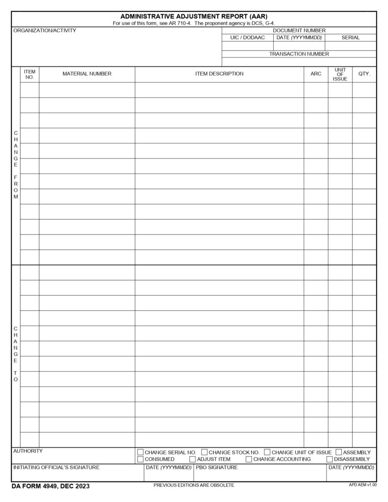 DA FORM 4949 - Administrative Adjustment Report (AAR)_page-0001