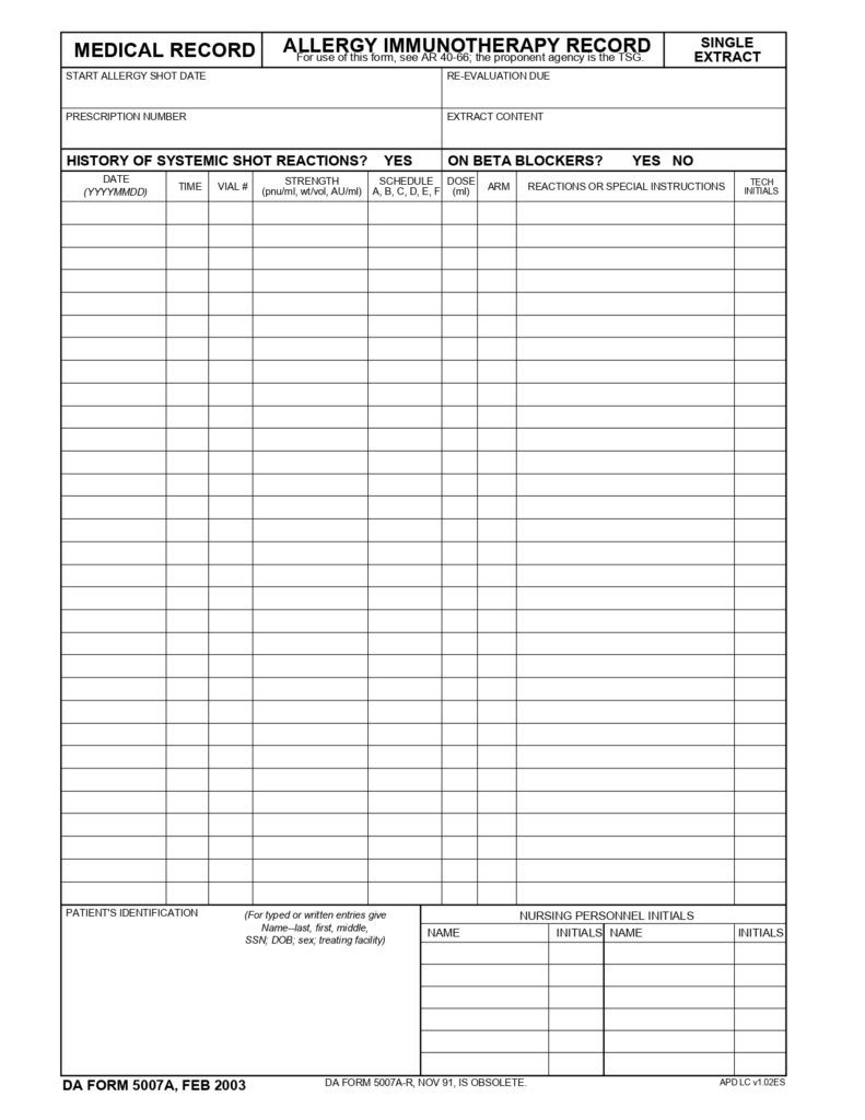 DA FORM 5007A - Medical Record - Allergy Immunotherapy Record (Single Extract)_page-0001