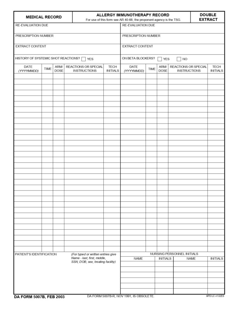 DA FORM 5007B - Medical Record - Allergy Immunotherapy Record (Double Extract)_page-0001