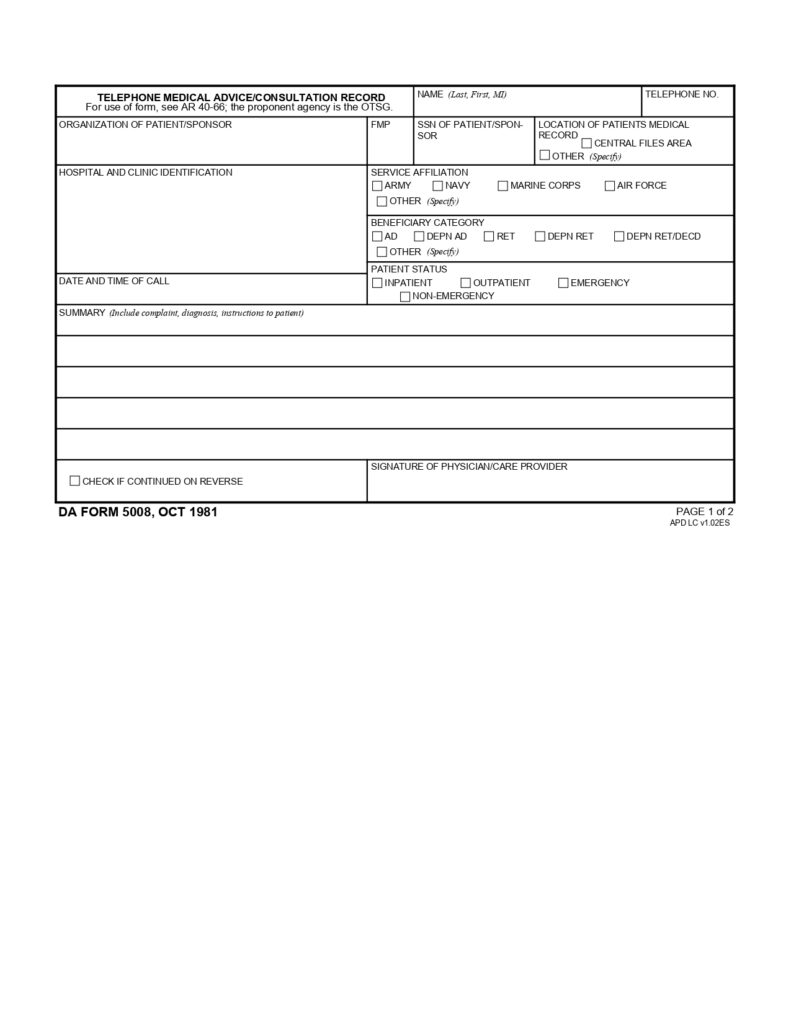 DA FORM 5008 - Telephone Medical Advice-Consultation Record_page-0001