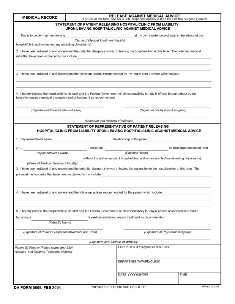 DA FORM 5009 - Medical Record - Release Against Medical Advice_page-0001