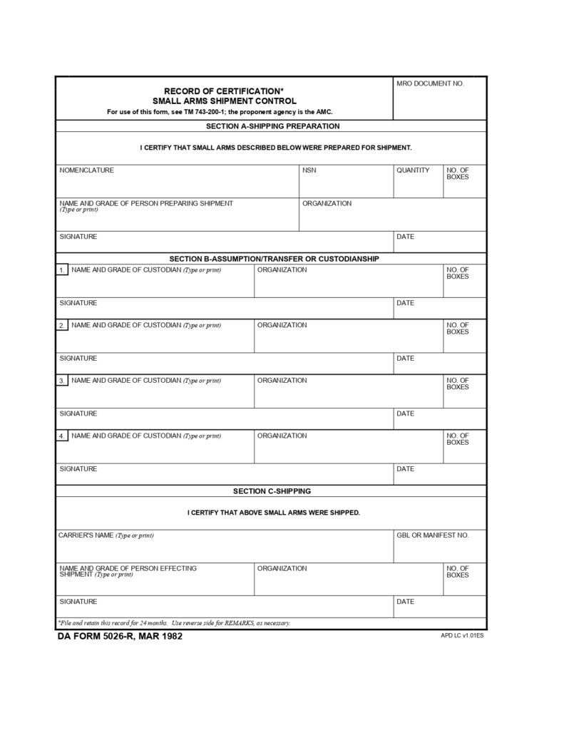 DA FORM 5026-R - Record Of Certification - Small Arms Shipment Control (LRA)_page-0001