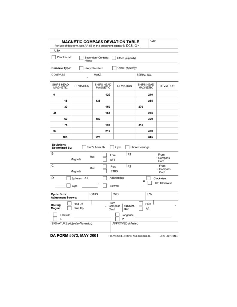 DA FORM 5073 - Magnetic Compass Deviation Table Installations_page-0001