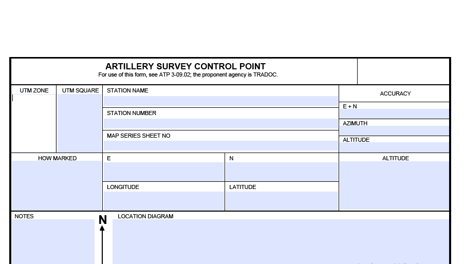 DA FORM 5075 - Artillery Survey Control Point