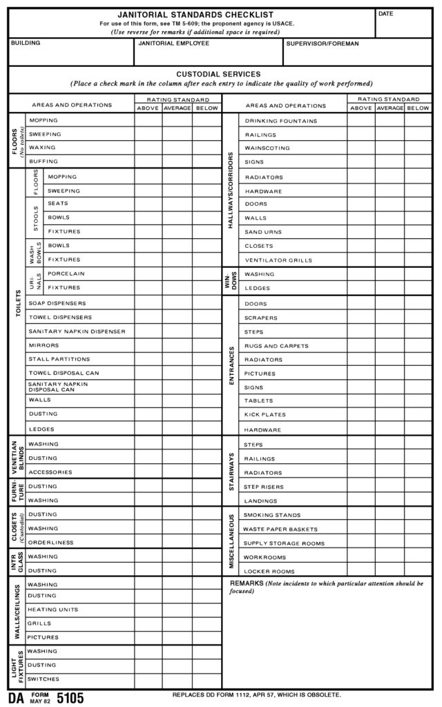 DA FORM 5105 - Janitorial Standards Checklist_page-0001