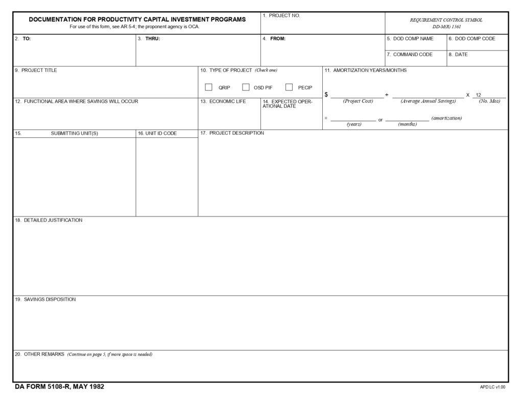 DA FORM 5108-R - Documentation For Productivity Capital Investments Program (LRA)_page-0001