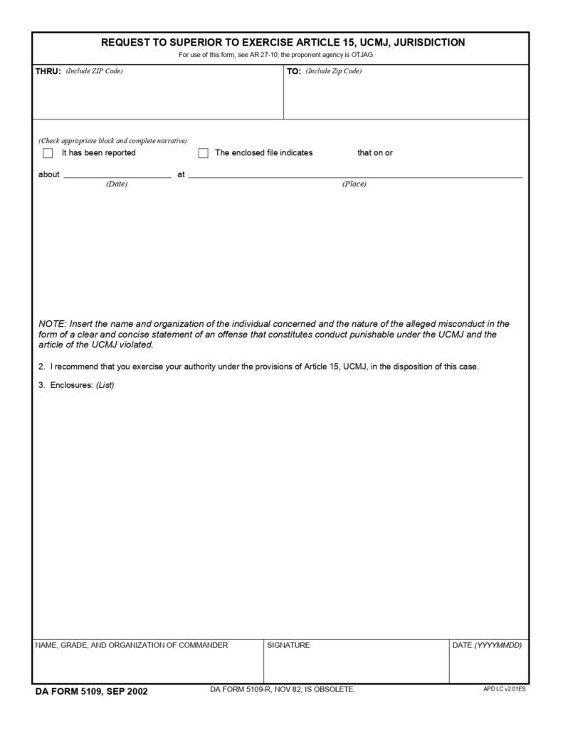 DA FORM 5109 - Request To Superior To Exercise Article 15, UCMJ, Jurisdiction_page-0001