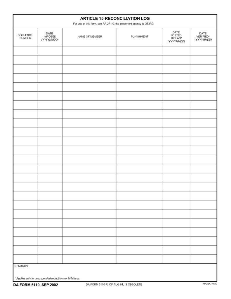 DA FORM 5110 - Article 15-Reconciliation Log_page-0001