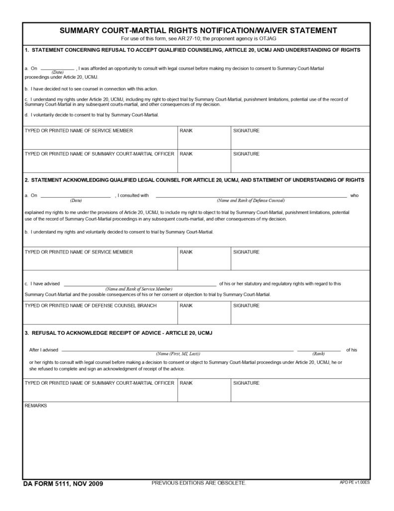 DA FORM 5111 - Summary Court-Martial Rights Notification-Waiver Statement_page-0001