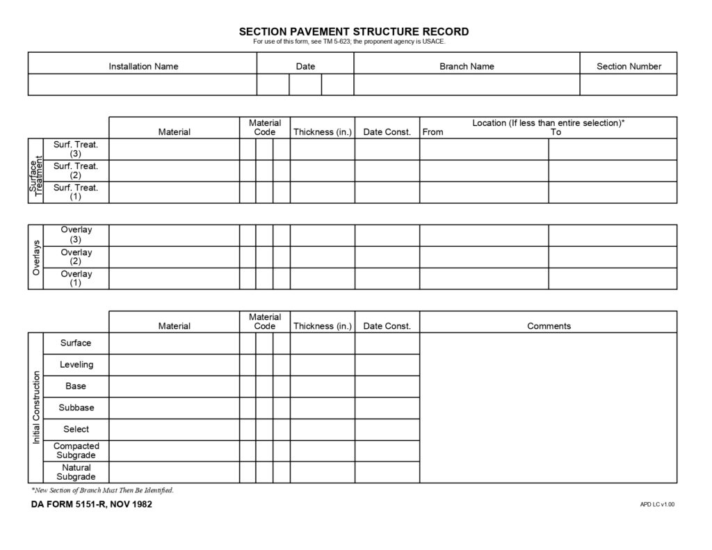 DA FORM 5151-R - Section Pavement Structure Record (LRA)_page-0001