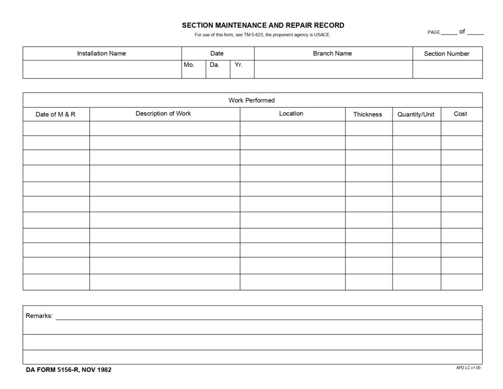 DA FORM 5156-R - Section Maintenance And Repair Record (LRA)_page-0001