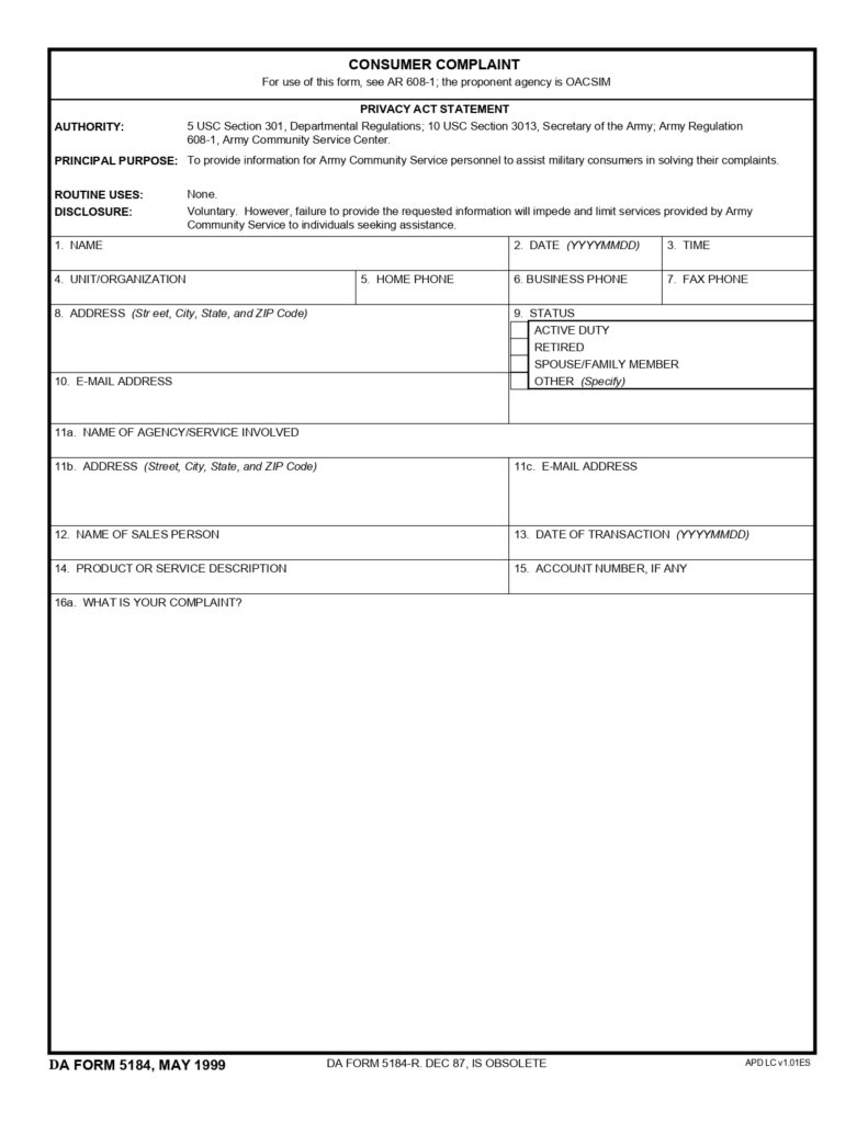 DA FORM 5184 - Consumer Complaint_page-0001