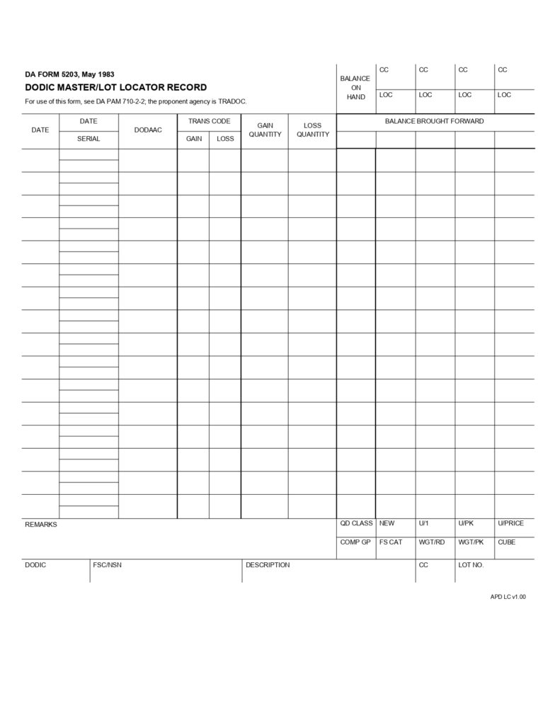 DA FORM 5203 - Dodic Master-Lot Locator Record_page-0001