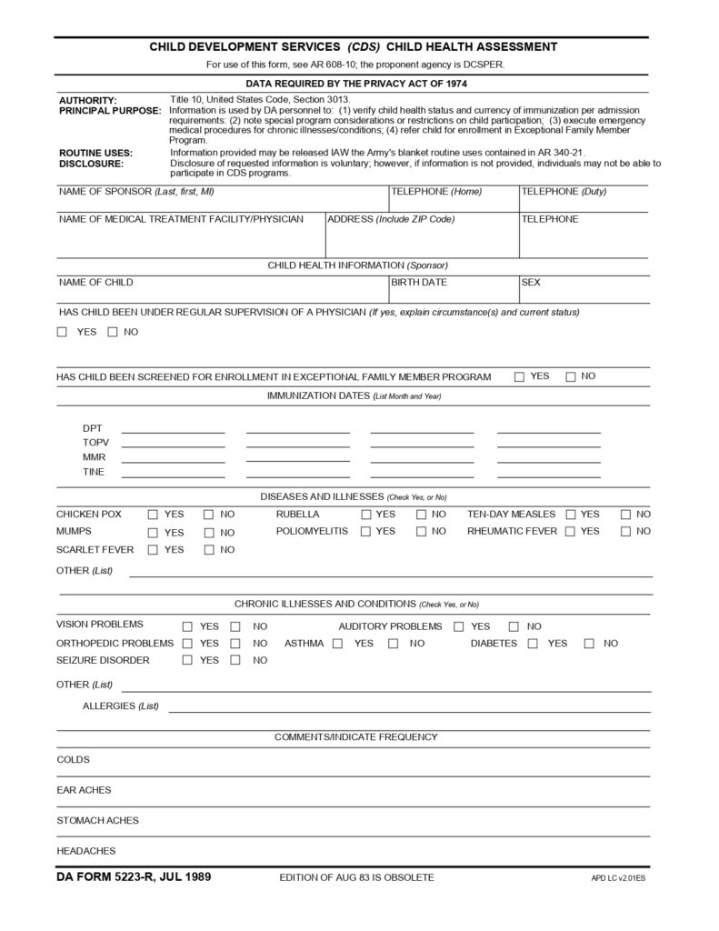 DA FORM 5223-R - Child Development Services (CDS) Child Health Assessment (LRA)_page-0001