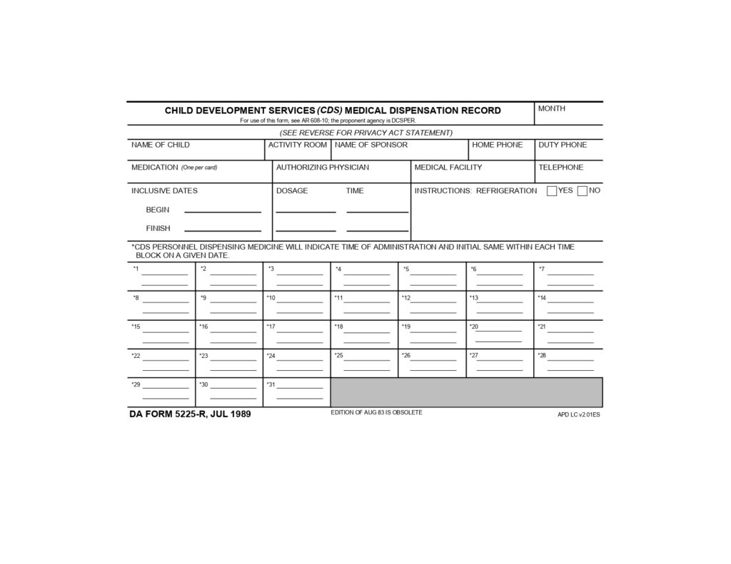 DA FORM 5225-R - Child Development Services (CSD) Medical Dispensation Record (LRA)_page-0001