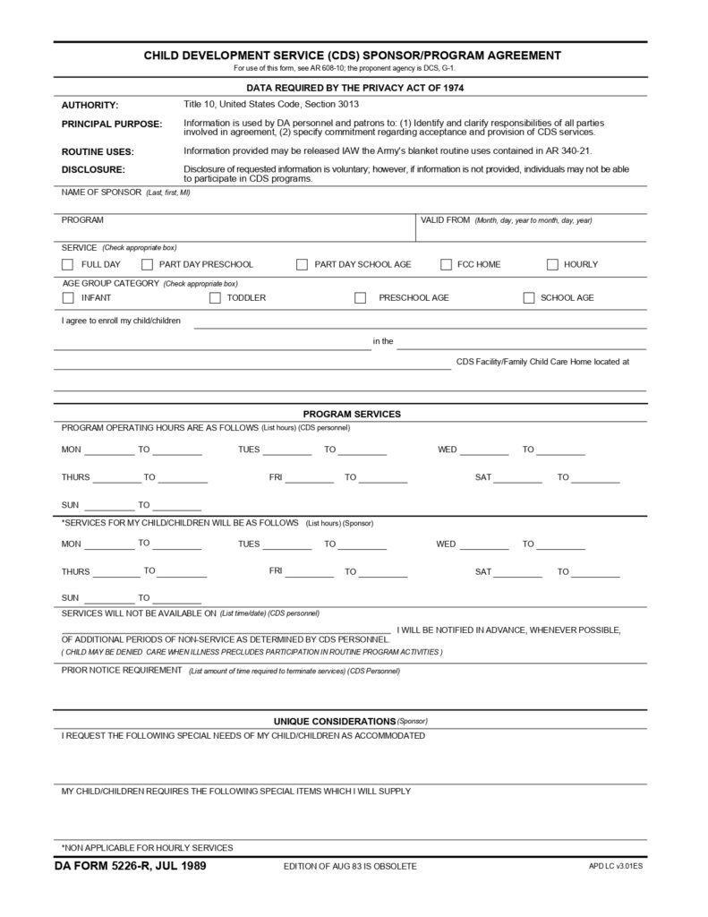 DA FORM 5226-R - Child Development Services (CDS) Sponsor-Program Agreement (LRA)_page-0001