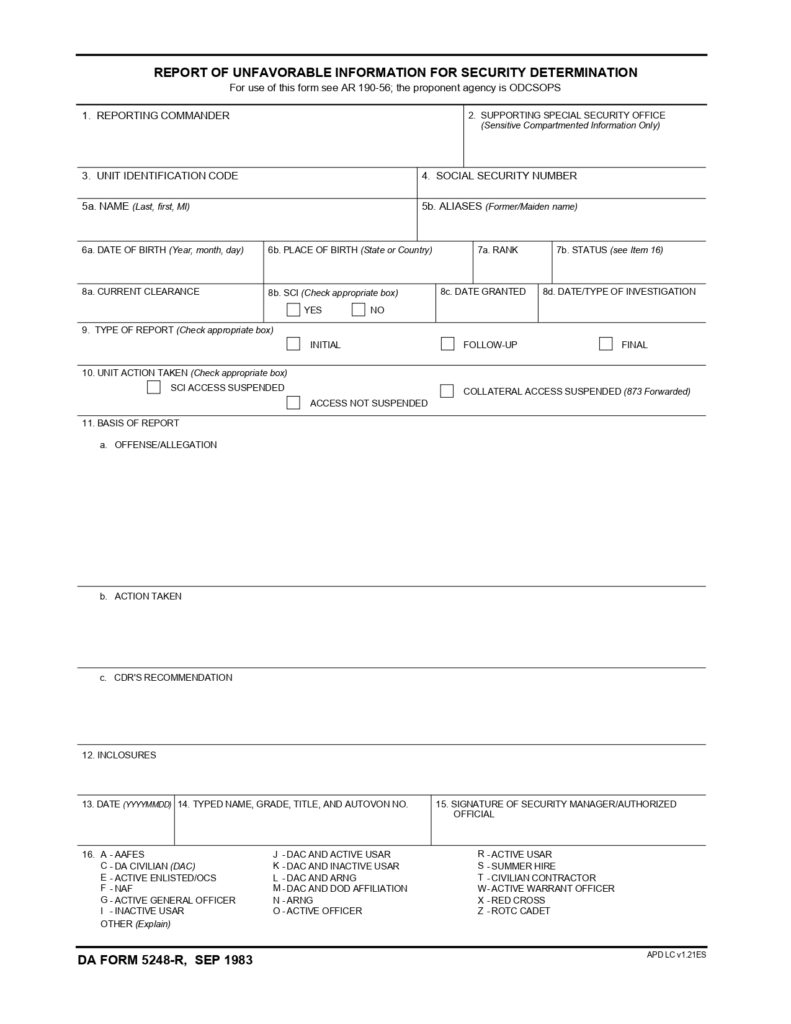 DA FORM 5248-R - Report Of Unfavorable Information For Security Determination (LRA)_page-0001