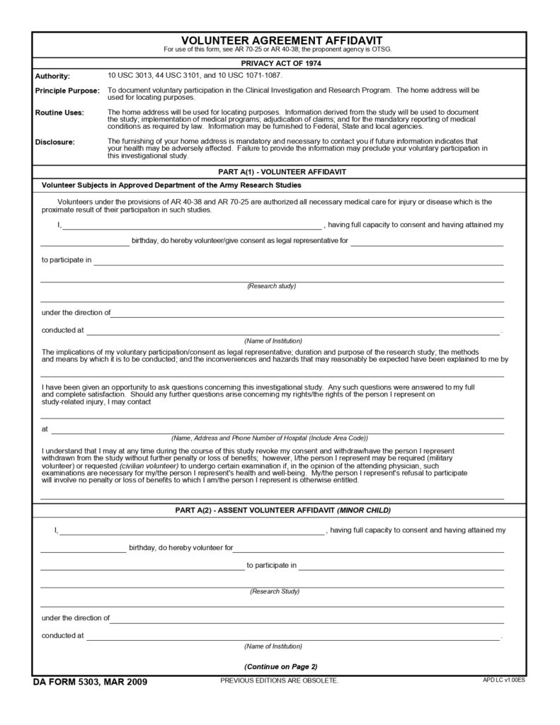 DA FORM 5303 - Volunteer Agreement Affidavit_page-0001