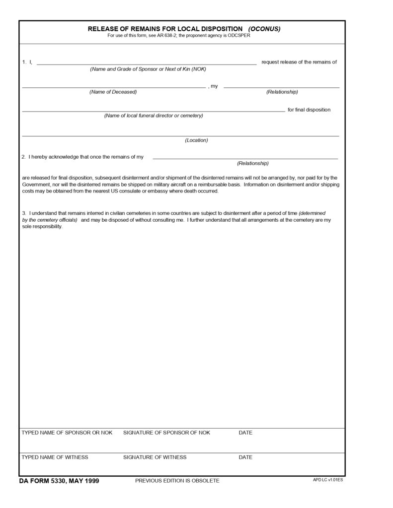 DA FORM 5330 - Release Of Remains For Local Disposition_page-0001