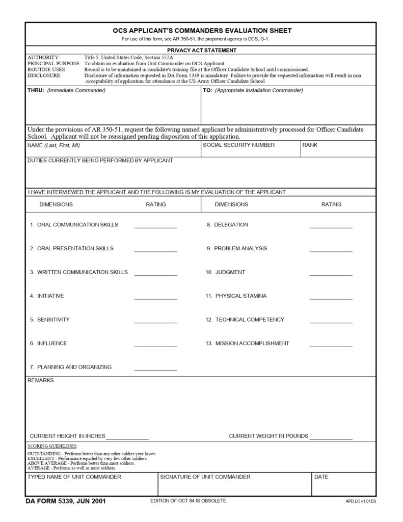 DA FORM 5339 - OCS ApplicantS Commanders Evaluation Sheet_page-0001