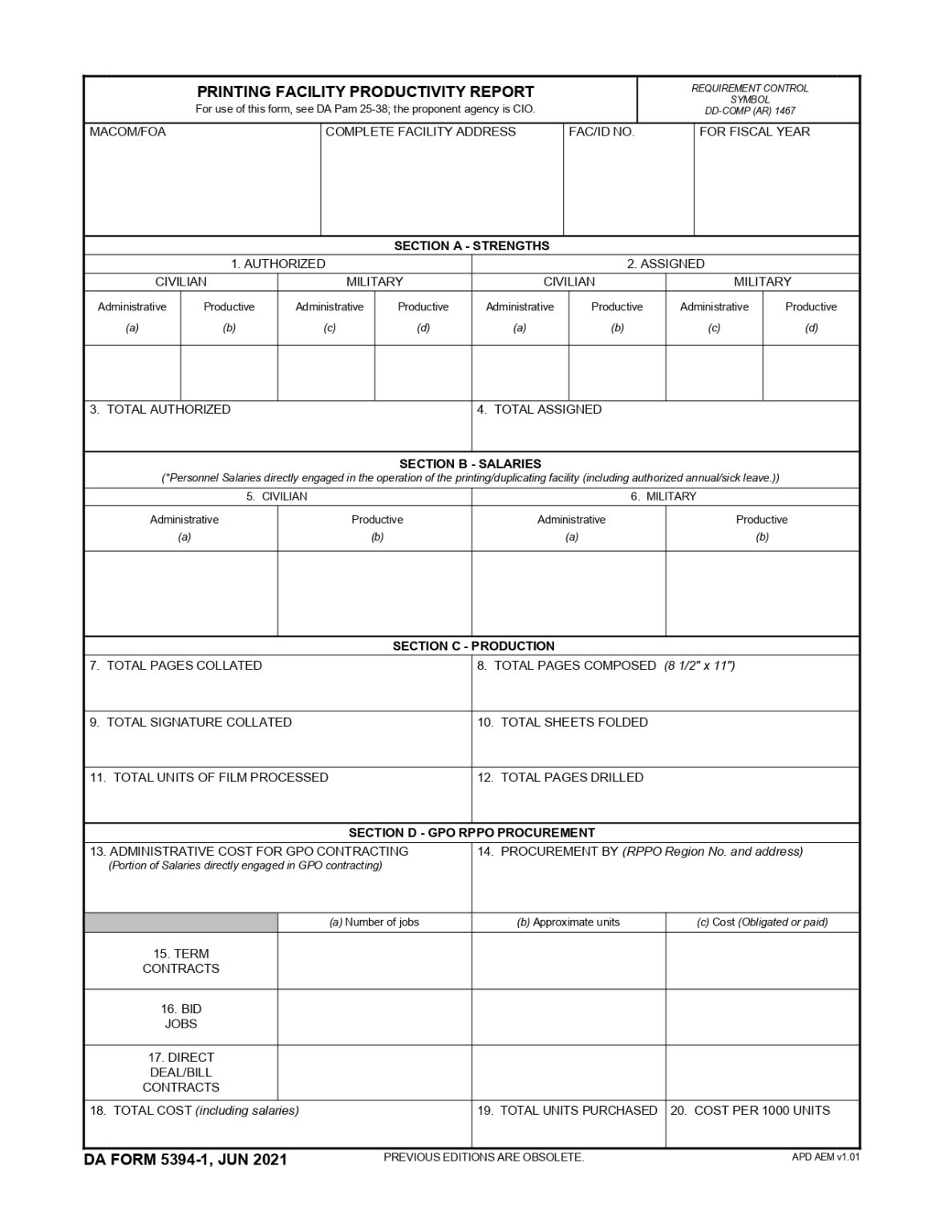 DA FORM 5394-1 Fillable - Army Pubs 5394-1 PDF | DA Forms 2024