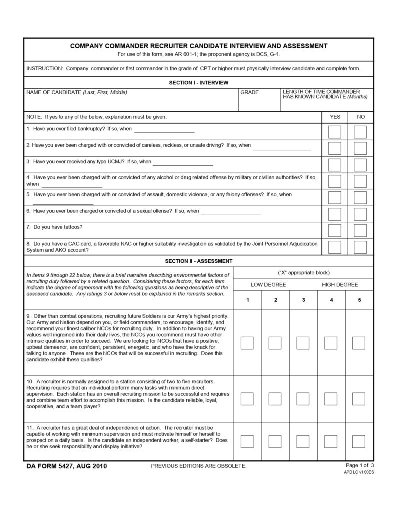 DA FORM 5427 - Company Commander Recruiter Candidate Interview And Assessment_page-0001