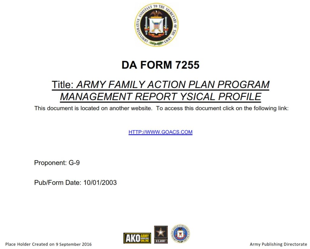 DA FORM 7255 - Army Family Action Plan Program Management Report