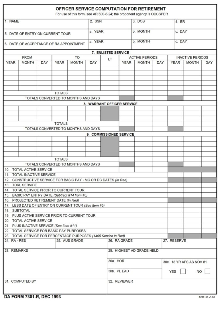 Da form 7301 r fillable army pubs 7301 r pdf da forms 2024