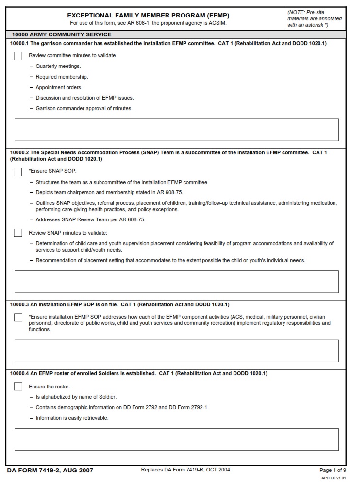 DA FORM 7419-2 - Exceptional Family Member Program (EFMP) - Page 1