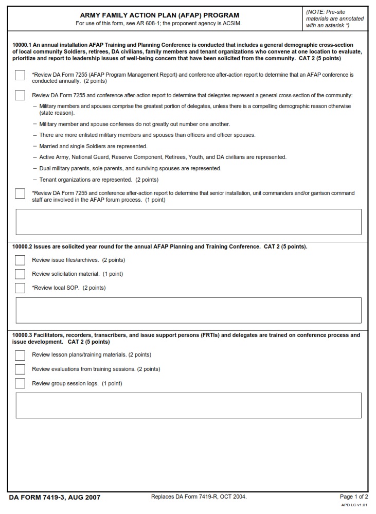 DA FORM 7419-3 - Army Family Action Plan (AFAP) Program - Page 1