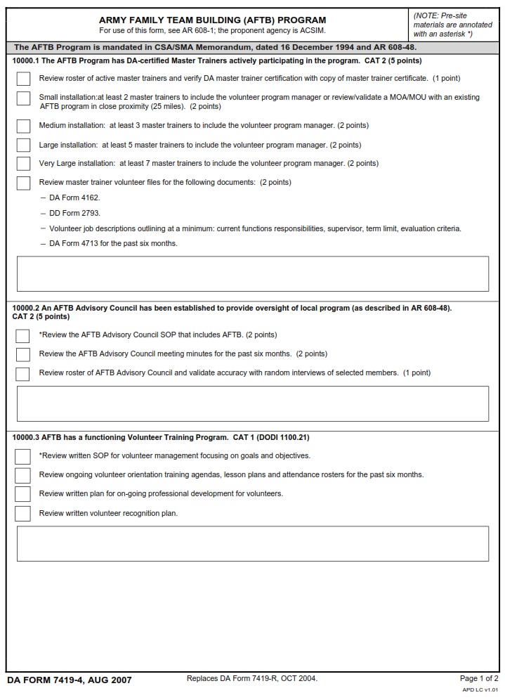 DA FORM 7419-4 - Army Family Team Building (AFTB) Program - Page 1