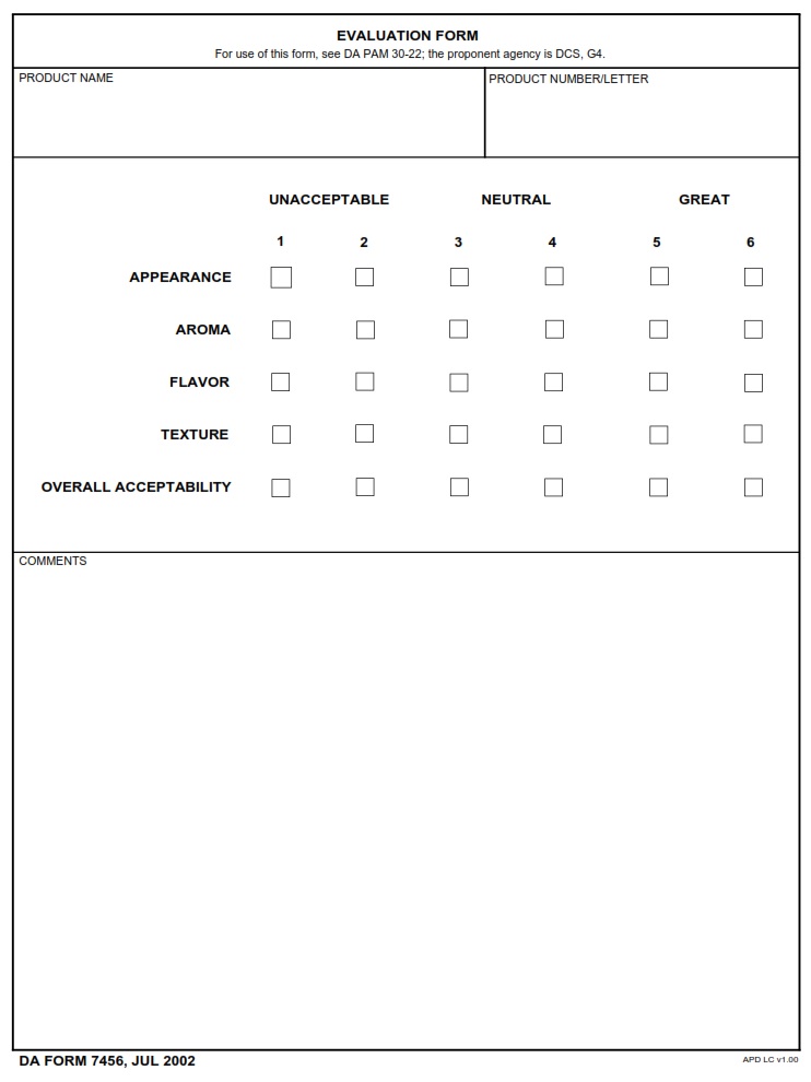 DA FORM 7456 - Evaluation Form