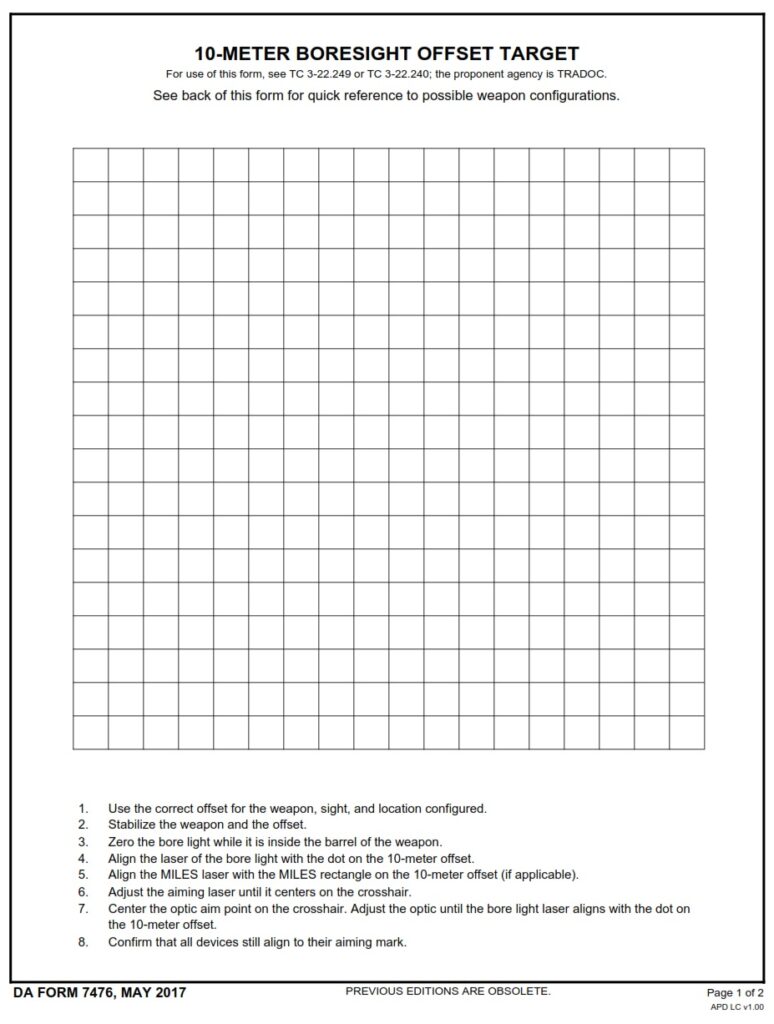 DA FORM 7476 - 10-Meter Boresight Offset Target - Page 1