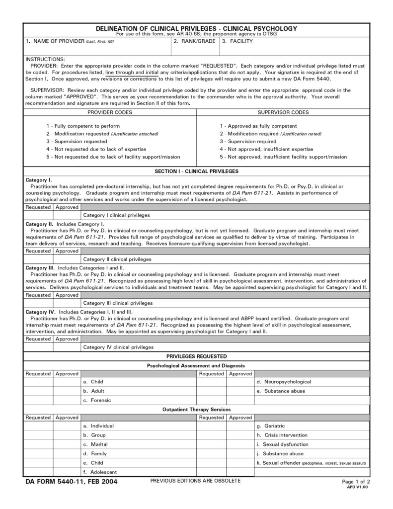 DA FORM 5440-11 - Delineation Of Clinical Privileges-Psychology_page-0001