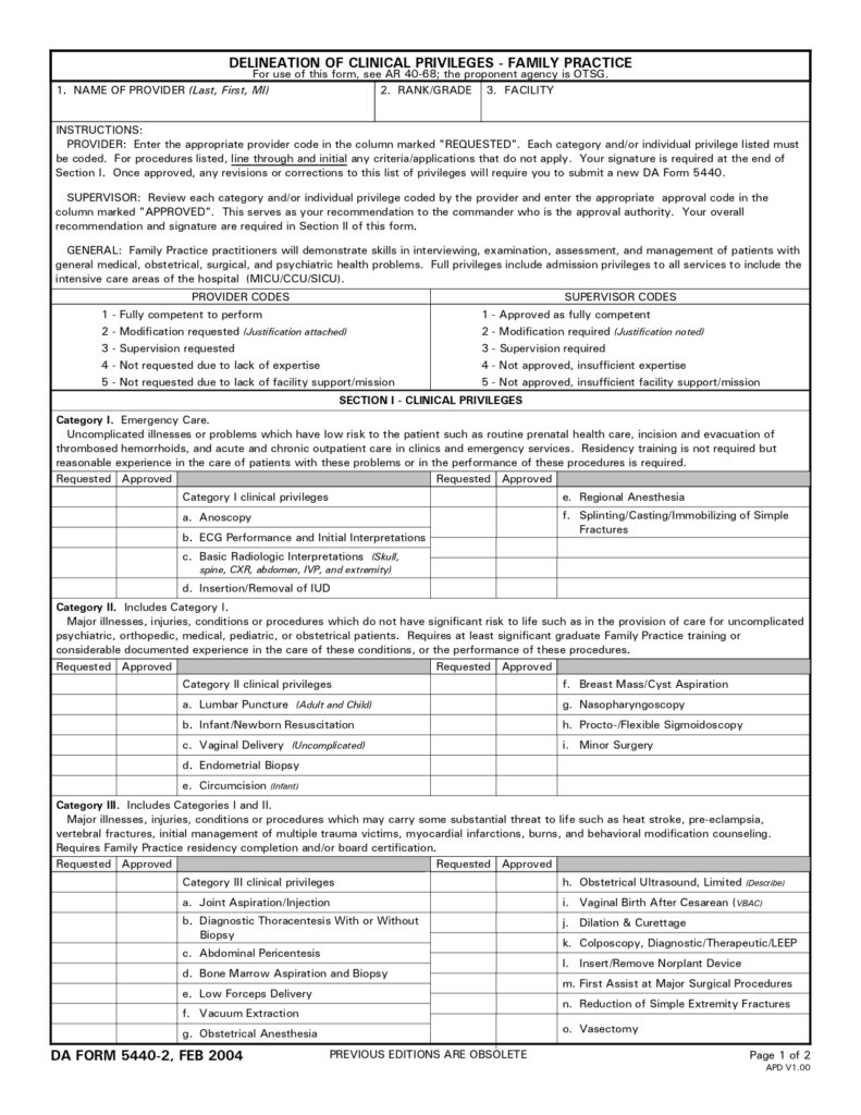 DA FORM 5440-2 - Delineation Of Clinical Privileges-Family Practice_page-0001