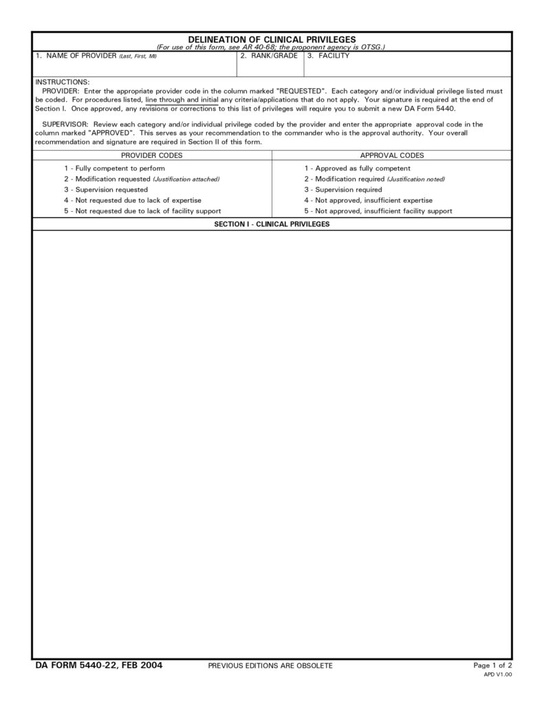 DA FORM 5440-22 - Delineation Of Clinical Privileges_page-0001