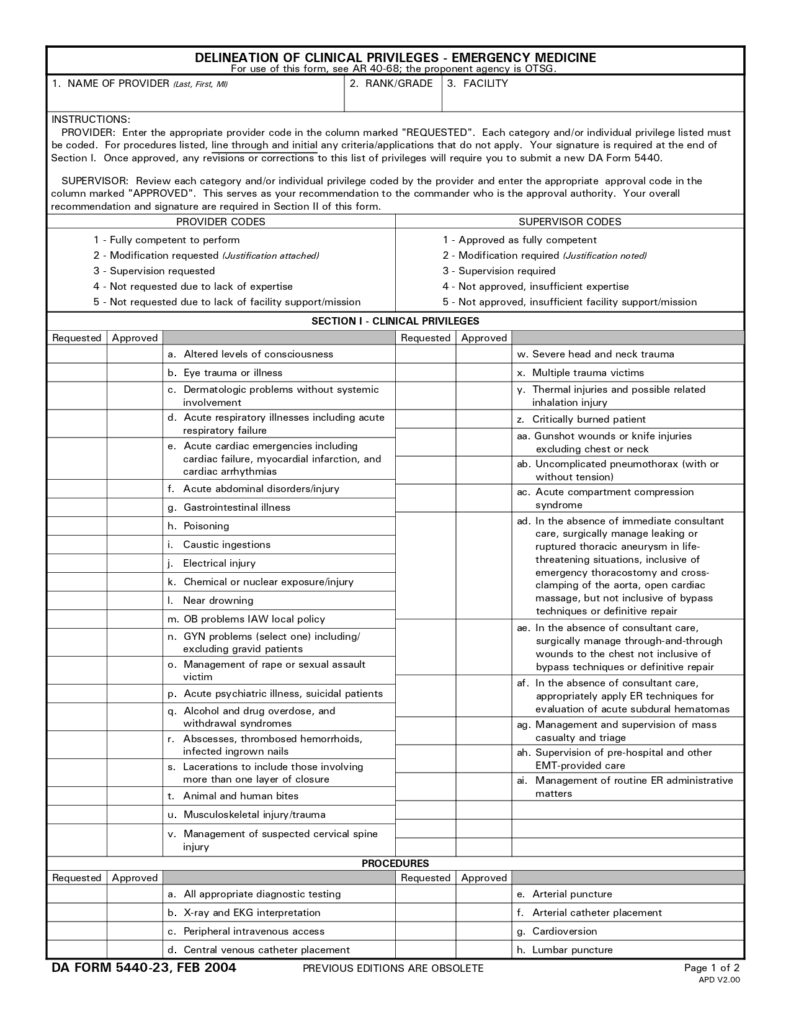 DA FORM 5440-23 - Delineation Of Clinical Privileges-Emergency Medicine_page-0001