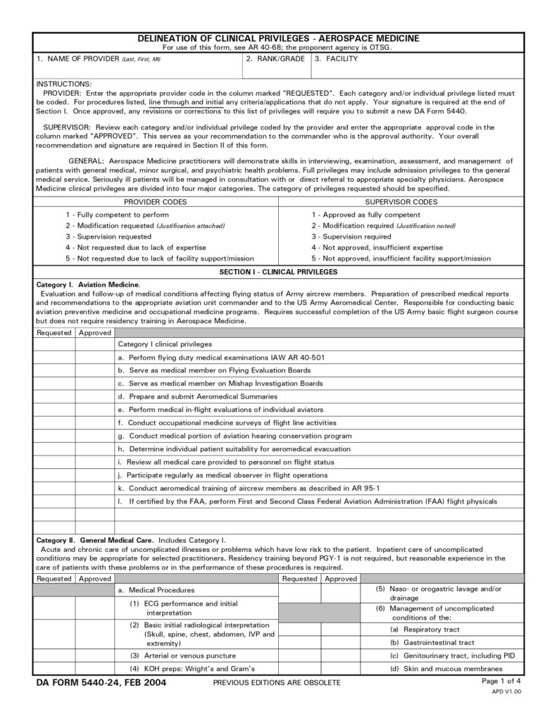 DA FORM 5440-24 - Delineation Of Clinical Privileges-Aerospace Medicine_page-0001