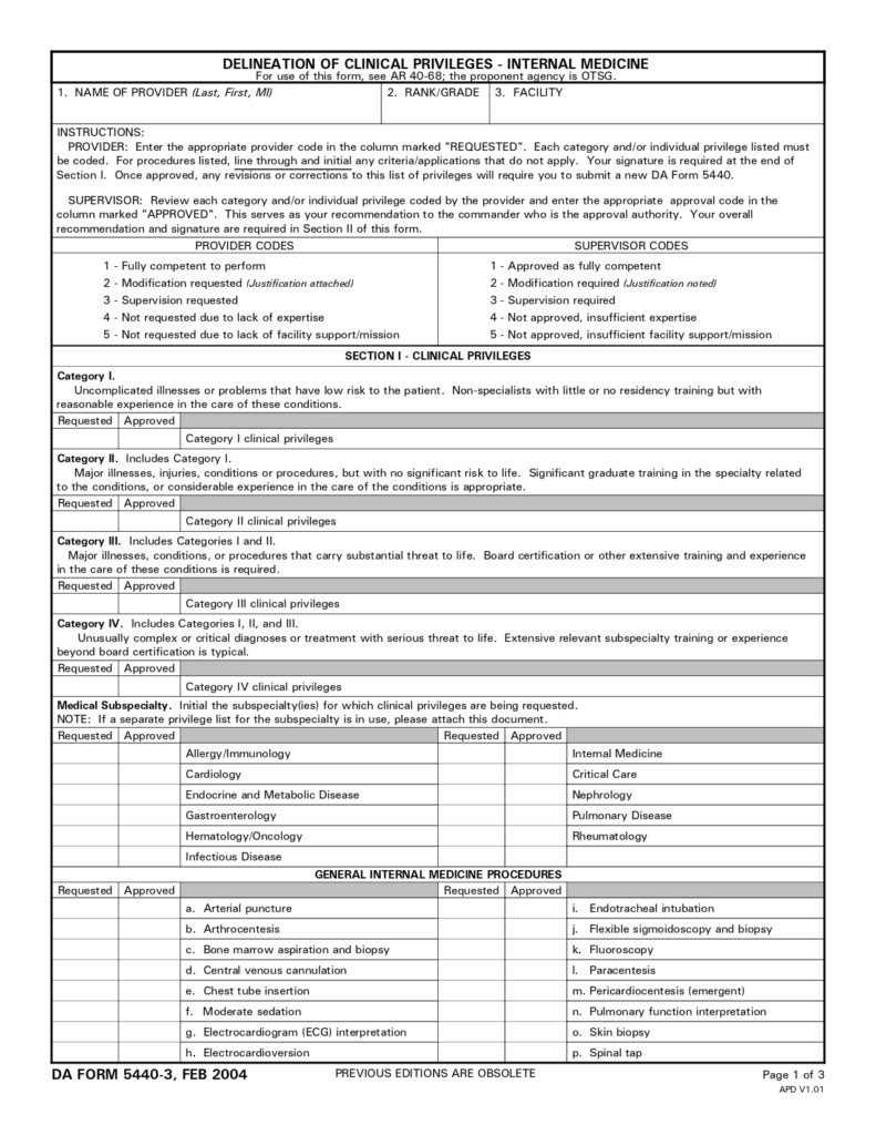 DA FORM 5440-3 - Delineation Of Clinical Privileges-Internal Medicine_page-0001