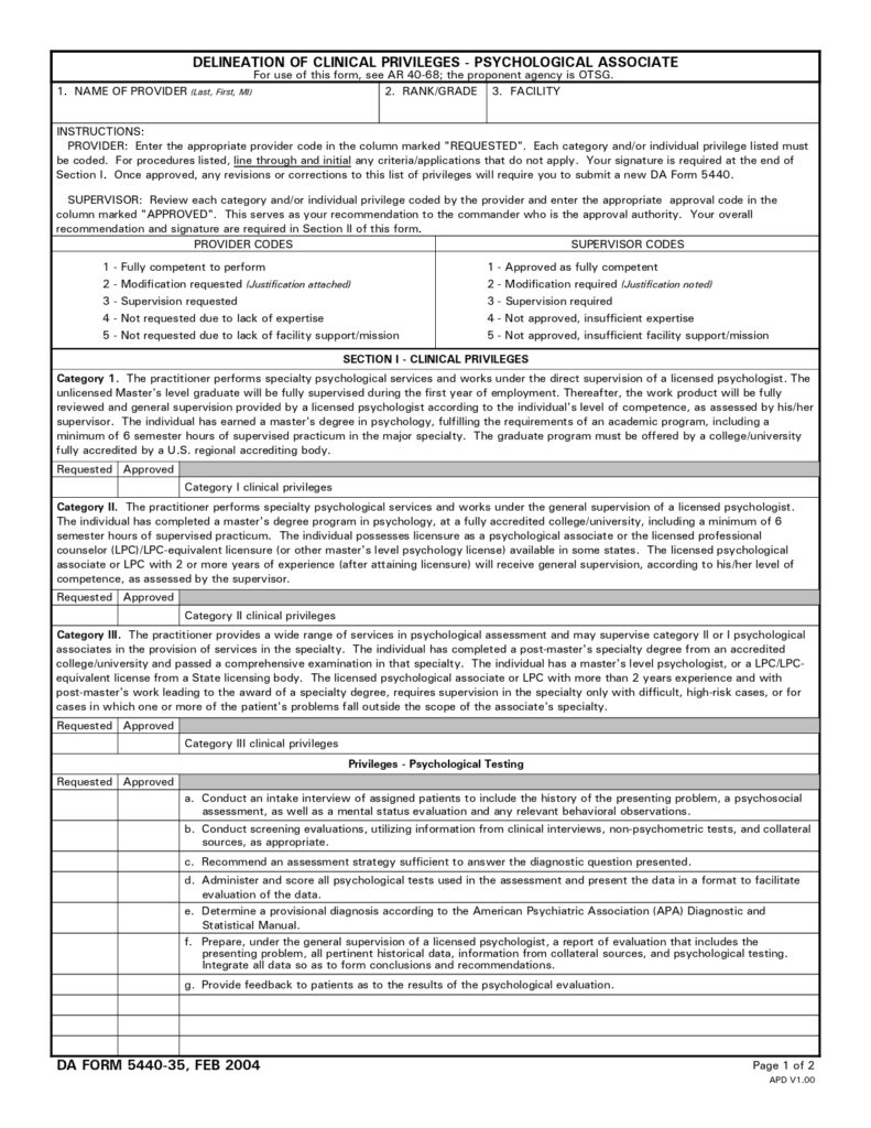 DA FORM 5440-35 - Delineation Of Clinical Privileges - Psychological Associate_page-0001