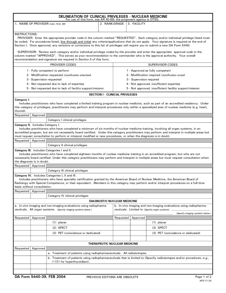 DA FORM 5440-39 - Delineation Of Clinical Privileges - Nuclear Medicine_page-0001