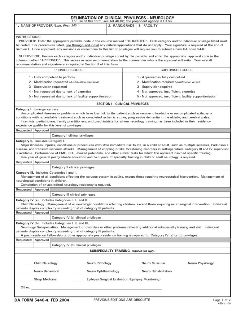 DA FORM 5440-4 - Delineation Of Clinical Privileges-Neurology_page-0001