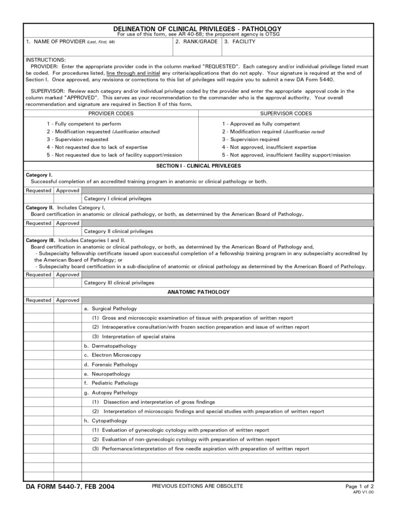 DA FORM 5440-7 - Delineation Of Clinical Privileges-Pathology_page-0001